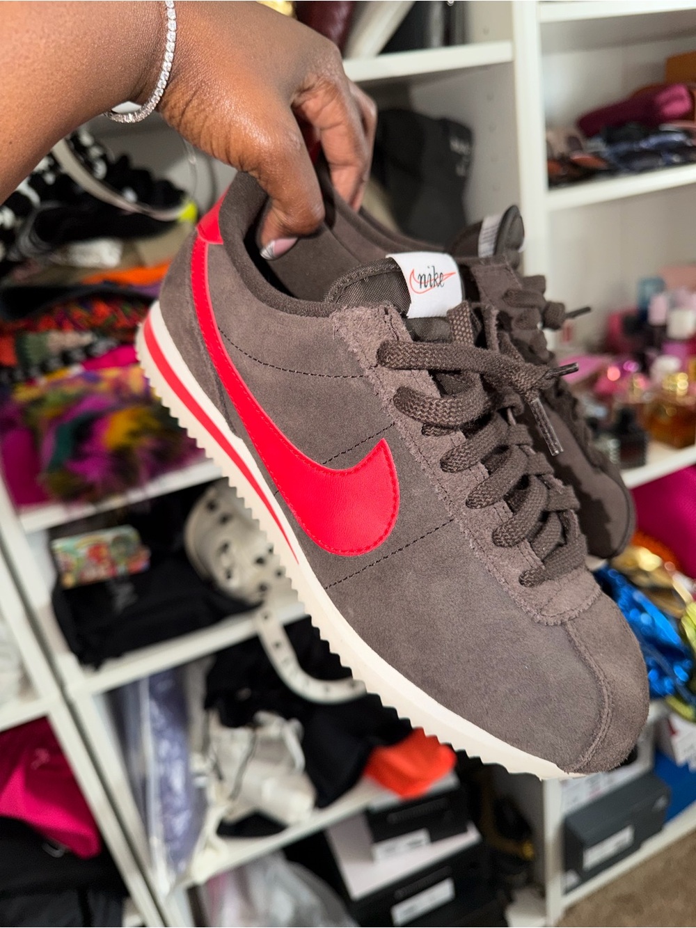 Nike Brown Suede Sneakers with Red Swoosh